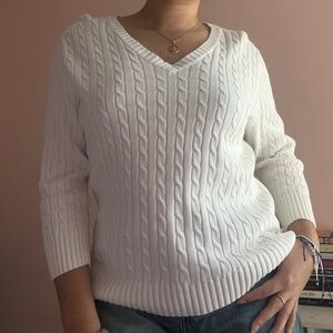 [SOLD] Vintage White V-Neck Cable Knit Willi Smith